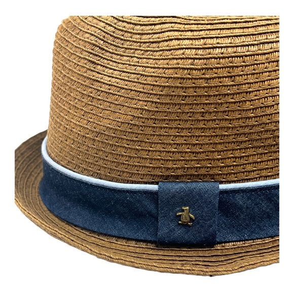 PENUIN BRAND Brown and Denim BLUE BAND with PEQUIN LOGO FEDORA Style L/XL - Picture 6 of 17